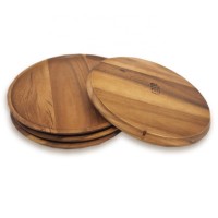 4-pieces round acacia wood food serving tray set / wooden serving platters chip dip