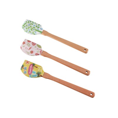 3Pcs bamboo handle food grade silicone spatula set