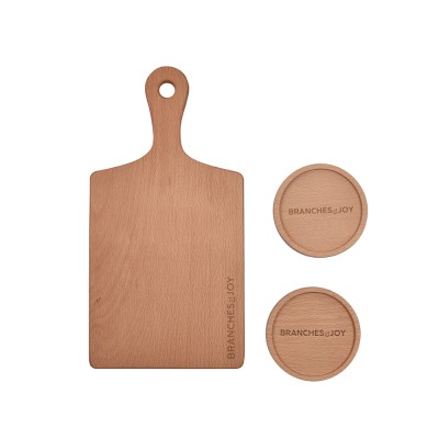 New design Gourmet Hardwood Pizza Peel Cutting Board Serving Tray With Wood Coasters