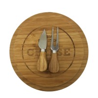 Round Shape Bamboo Cheese Board Set with Cover And Knife